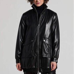 Adroit Atelier Petra Long Vegan Leather Bomber Jacket - Black, LGE